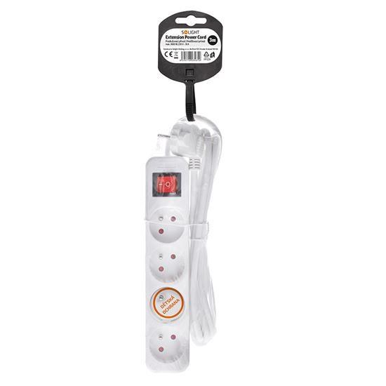 Solight prodlužovací přívod 3m,  4 zásuvky,  vypínač,  16A/ 3680W,  PVC,  bílý3 
