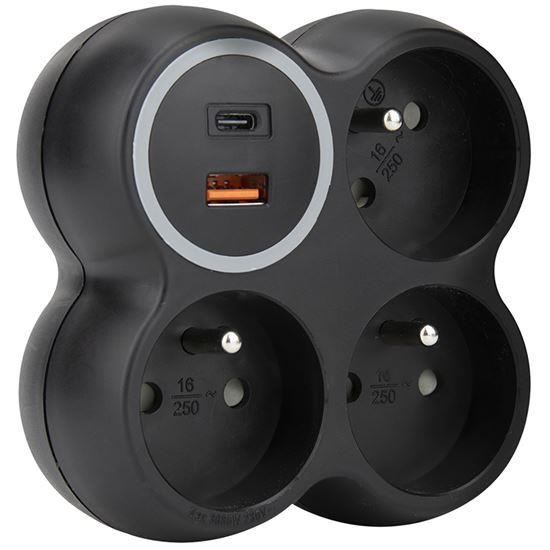 Solight rozbočka,  3x 15A,  USB A+C rychlonabíječka 20W PD,  matná černá1 