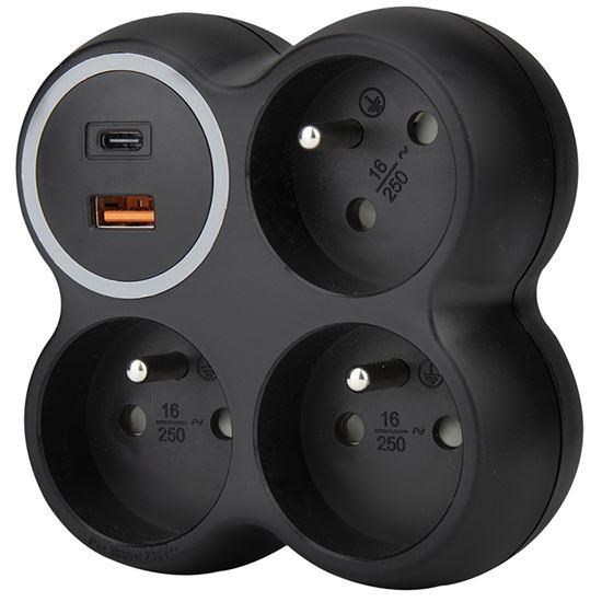 Solight rozbočka,  3x 15A,  USB A+C rychlonabíječka 20W PD,  matná černá2 