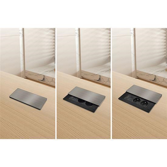 Solight vestavný blok zásuvek s posuvným krytem,  2 zásuvky,  HDMI,  USB A+C 20W PD,  2m,  stříbrný4 