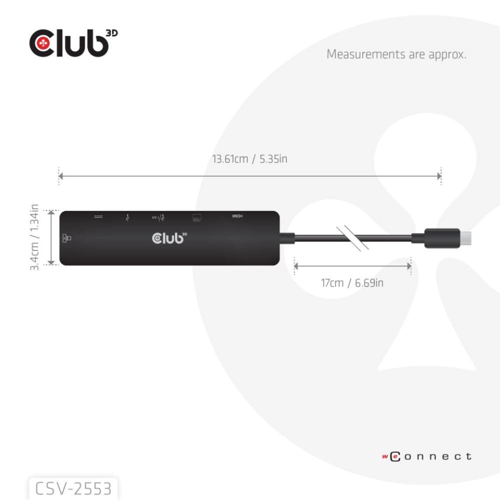 Club3D Dokovací stanice USB-C 7v1, 1xHDMI, 1xUSB-C PD, 2xUSB, 1xRJ45, microSD SD, černá1 
