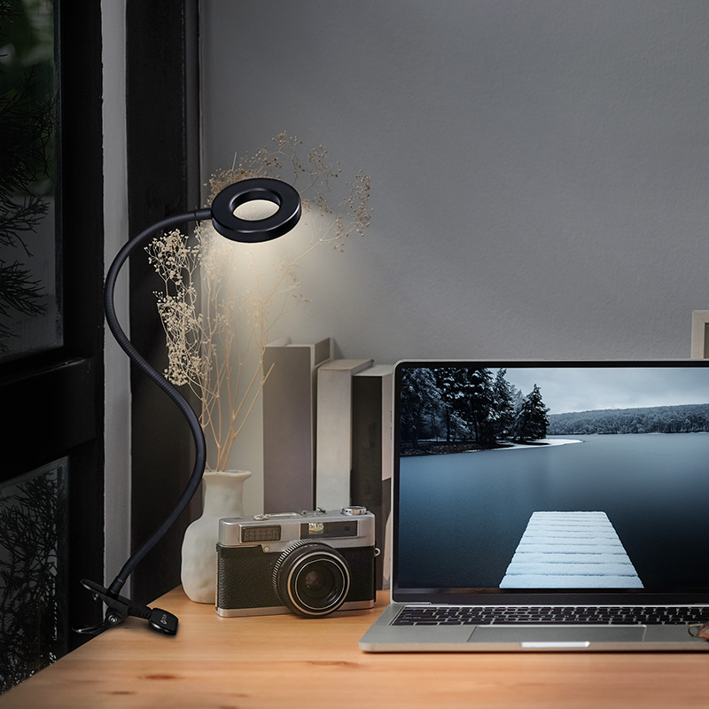 Solight LED stmívatelná stolní lampička s klipem,  300lm,  nastavitelná teplota světla,  USB5 