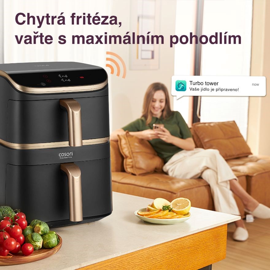 BAZAR - Cosori Turbo Tower Pro chytrá horkovzdušná fritéza 10,8l tm.šedá / pošk. obal8 