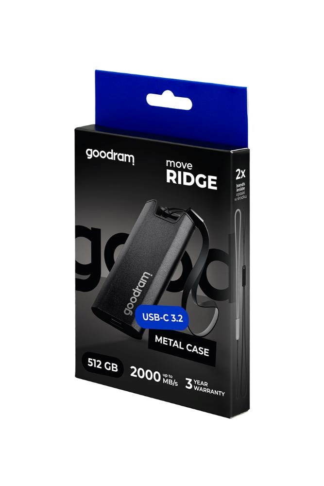 GOODRAM Externí SSD 512GB Move Ridge,  USB-C 3.2 Gen2x2,  R:2000/ W:1500MB/ s,  černá2 