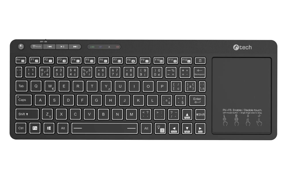 C-TECH Klávesnice WLTK-03,  Bezdrátová,  Touchpad,  černá0 