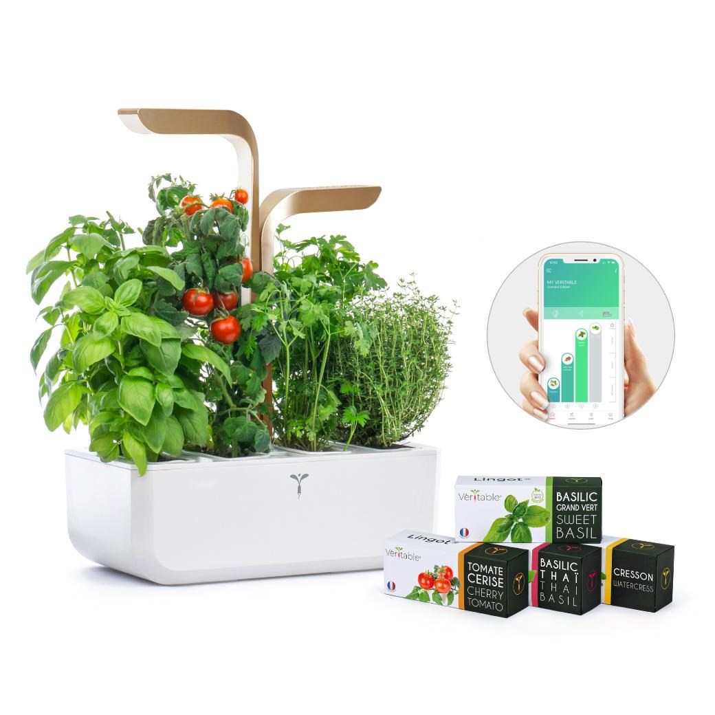 Véritable CONNECT - Smart automatický květináč s regulací osvětlení,  bílá-champagne + 4 bylinkové náplně0 