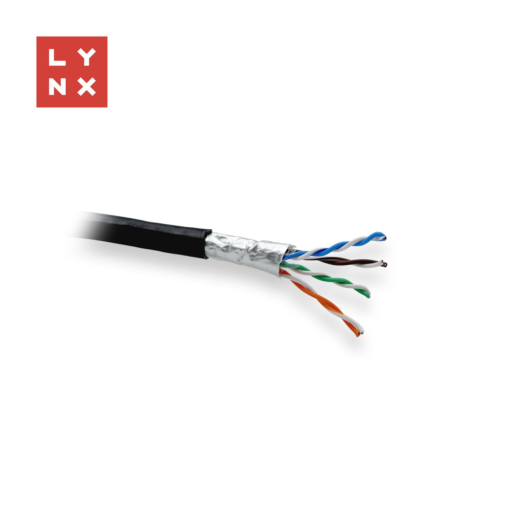 LYNX FTP kabel,  Cat5e,  PE (Fca),  0, 5mm,  celoměděný,  venkovní,  černý,  box 305m0 