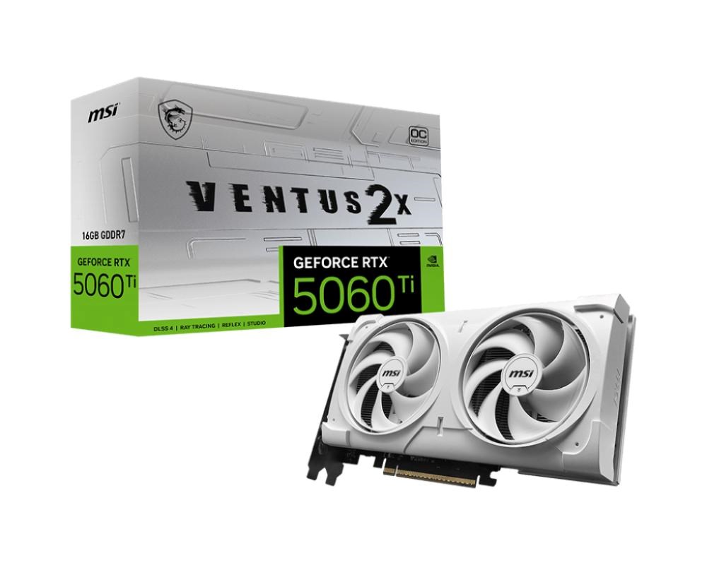 MSI VGA NVIDIA GeForce RTX 5060 Ti 16G VENTUS 2X OC WHITE PLUS,  RTX 5060 Ti,  16GB GDDR7,  3xDP,  1xHDMI0 
