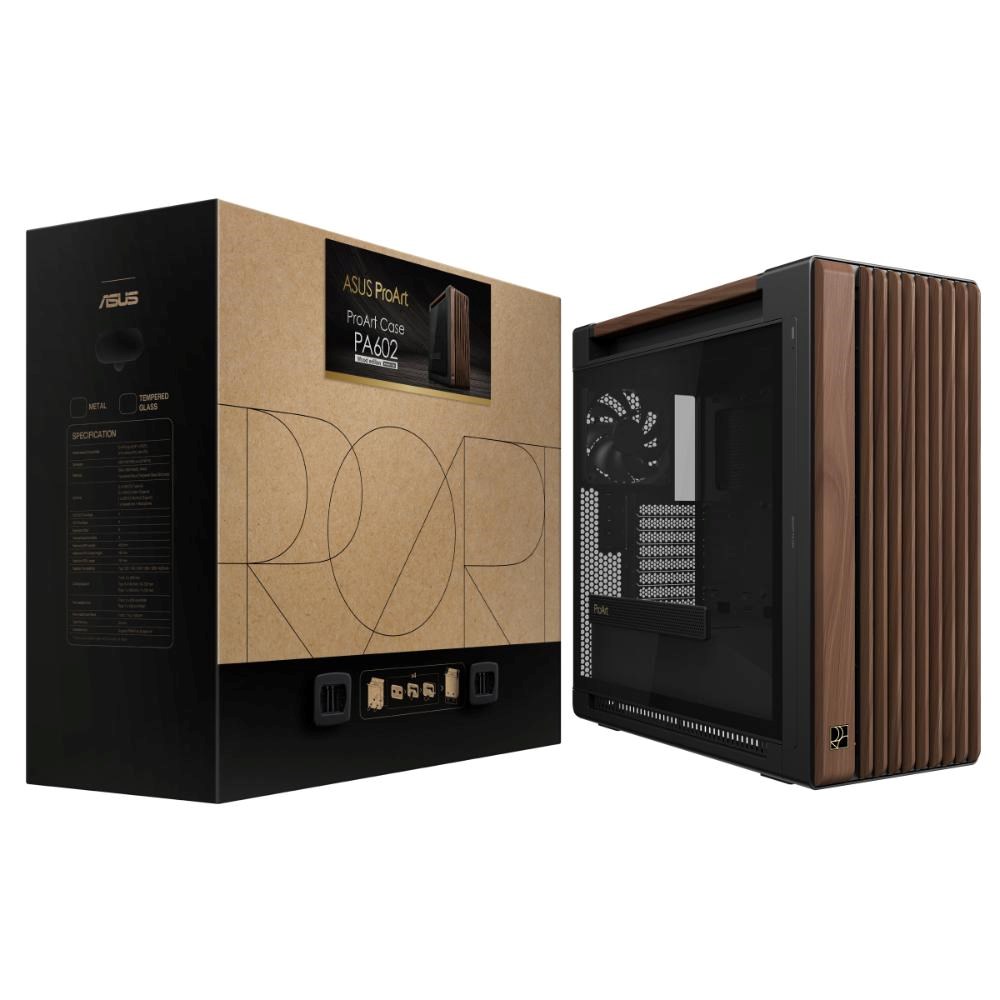 ASUS case PROART PA602 WALNUT WOOD MODERN TG, Mid Tower, průhledná bočnice, černá16 
