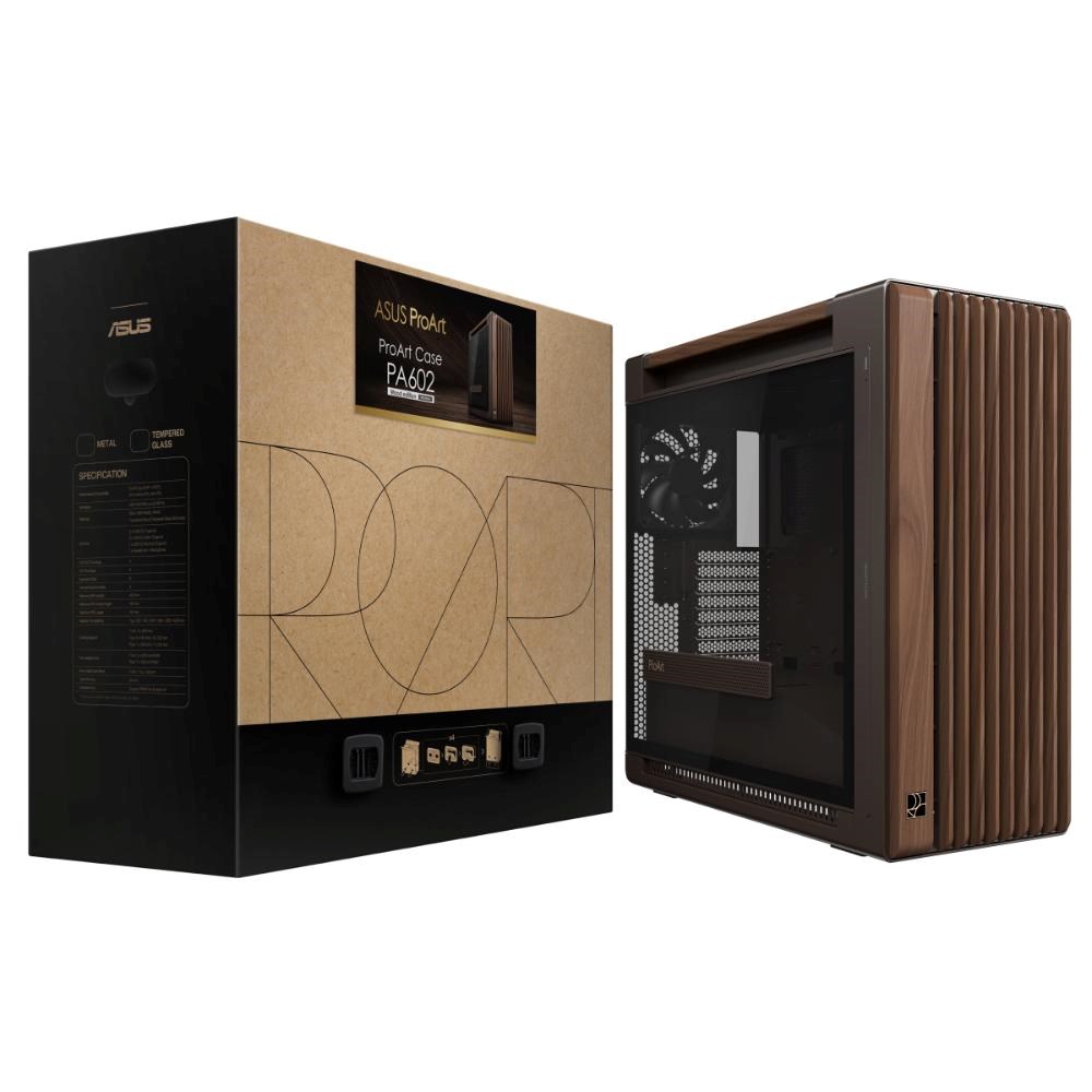 ASUS case PROART PA602 WALNUT WOOD RETRO TG, Mid Tower, průhledná bočnice, hnědá17 