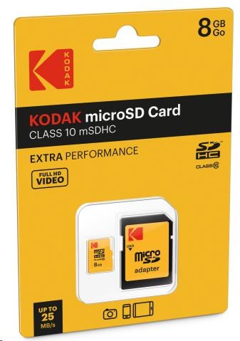 Kodak paměťová microSD karta 8GB Class10 w adapter Extra1 