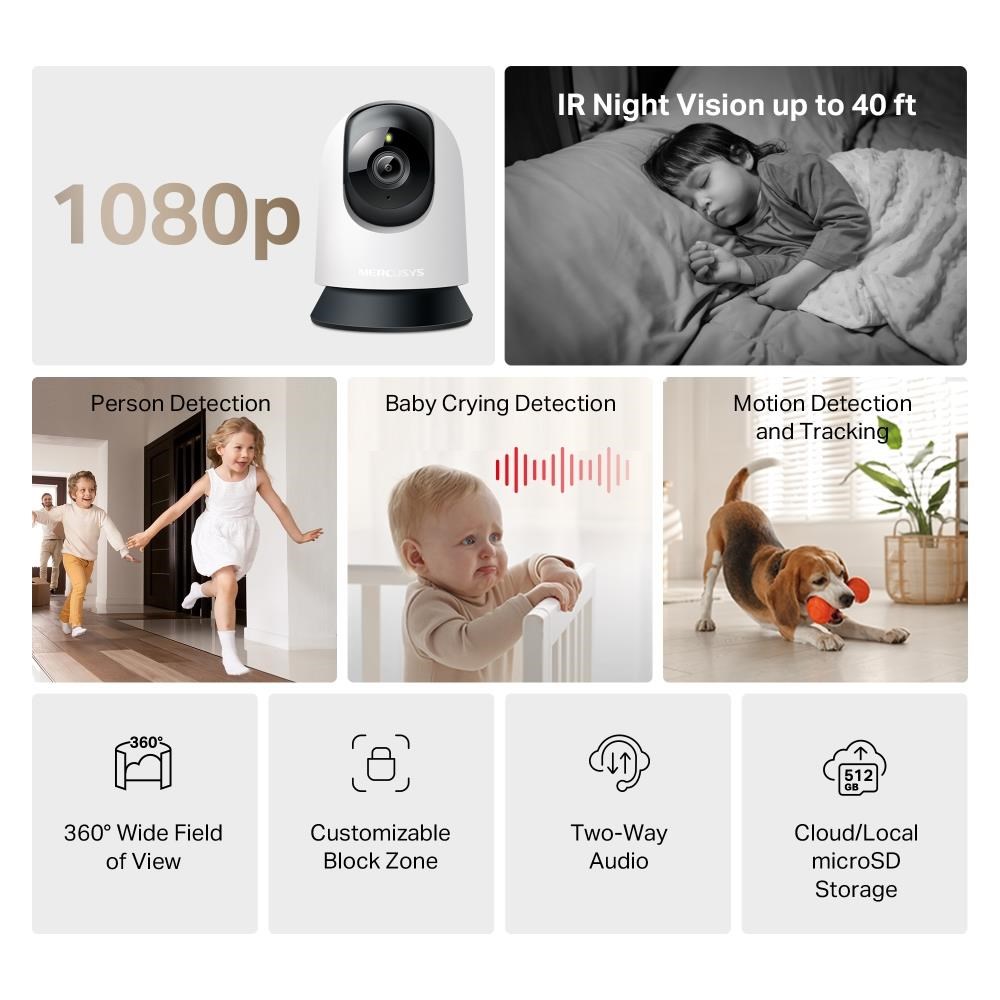Mercusys MC200 Pán/ Tilt Home Security WiFi Camera1 