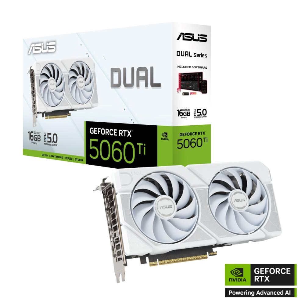 ASUS VGA NVIDIA GeForce RTX 5060 Ti DUAL 16G WHITE, 16GB GDDR7, 3xDP, 1xHDMI0 