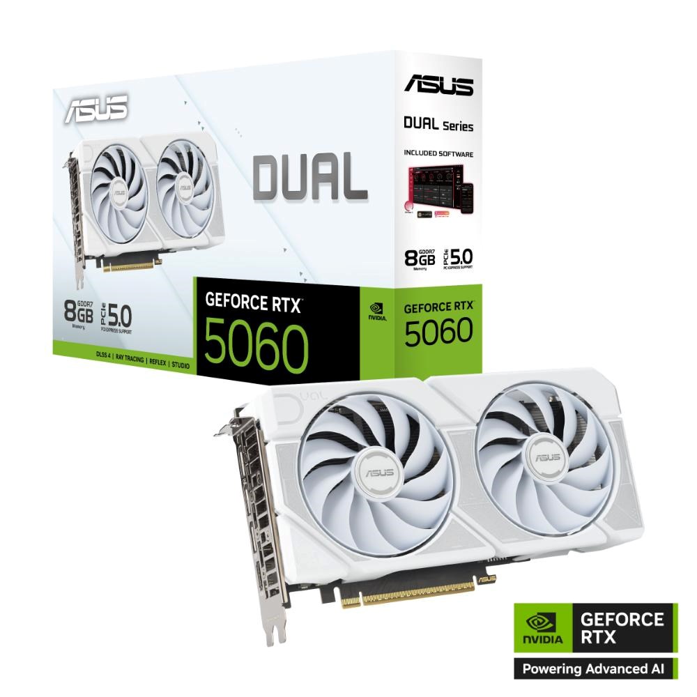 ASUS VGA NVIDIA GeForce RTX 5060 DUAL 8G WHITE, 8GB GDDR7, 3xDP, 1xHDMI0 