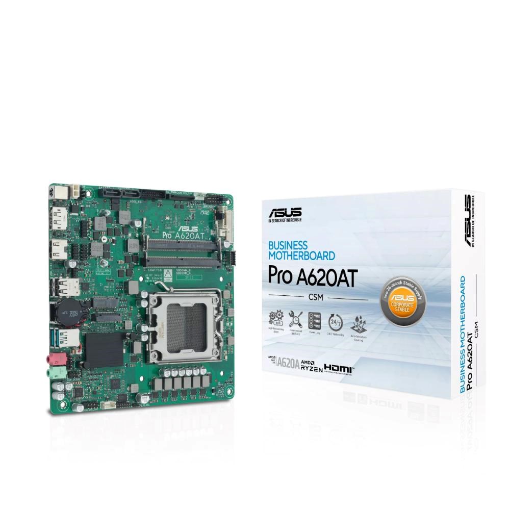 ASUS MB Sc AM5 PRO A620AT-CSM,  AMD A620A,  2xDDR5 SODIMM,  1xHDMI,  1xDP,  1xLVDS,  Thin Mini-ITX0 