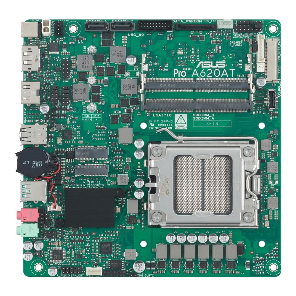 ASUS MB Sc AM5 PRO A620AT-CSM,  AMD A620A,  2xDDR5 SODIMM,  1xHDMI,  1xDP,  1xLVDS,  Thin Mini-ITX3 