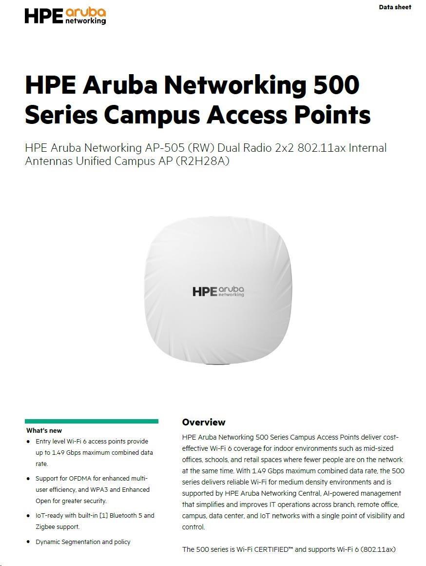 HPE Aruba Networking AP-505 (RW) Dual Radio 2x2 Wi-Fi 6 10-pack Campus Access Point3 
