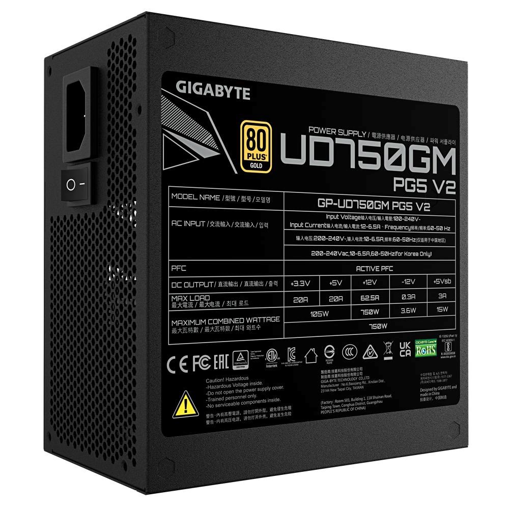 GIGABYTE zdroj UD750GM PG5 V2,  750W,  120mm,  Plně modulární,  80 Plus Gold,  ATX 3.15 