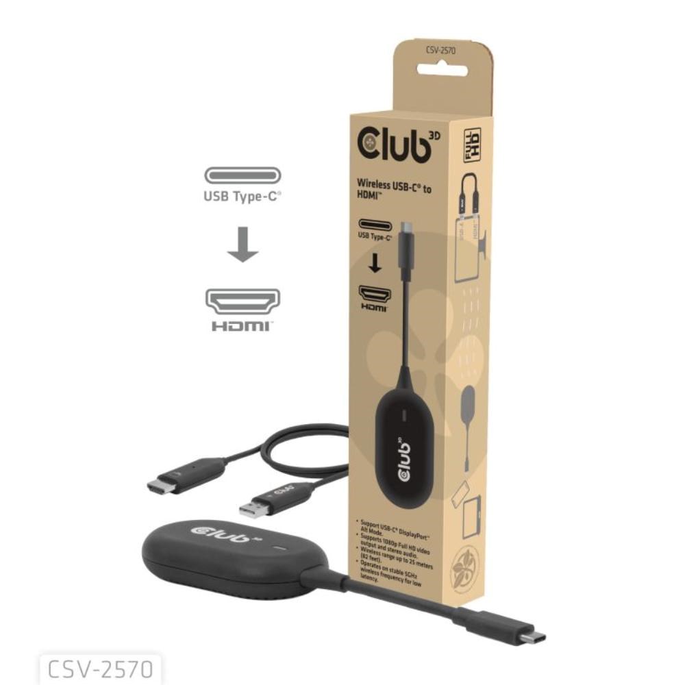 Club3D Bezdrátový adaptér (vysílač) USB-C na HDMI,  Full HD,  dosah 25m6 