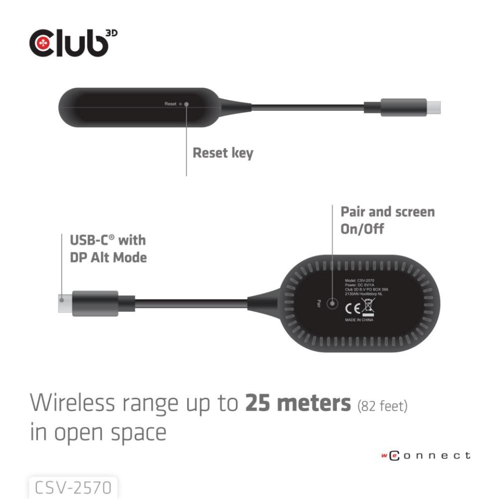 Club3D Bezdrátový adaptér (vysílač) USB-C na HDMI,  Full HD,  dosah 25m2 