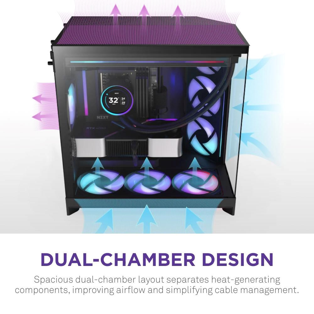 NZXT skříň H9 Flow RGB dvoukomorová ATX /  1x140 RGB mm /  1x 120mm RGB fan /  prosklená /  černá5 