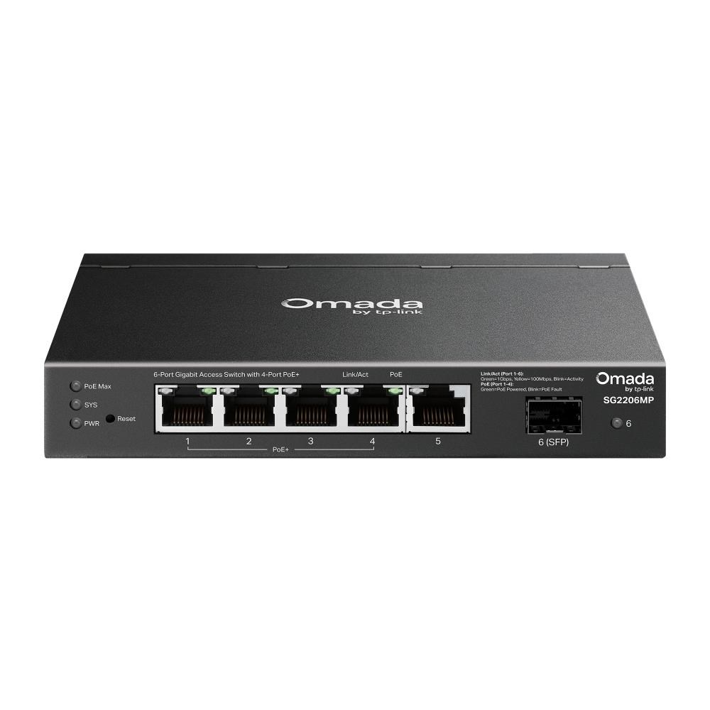 TP-Link OMADA switch SG2206MP (5xGbE, 1xSFP, 4xPoE+, 63W, fanless)0 