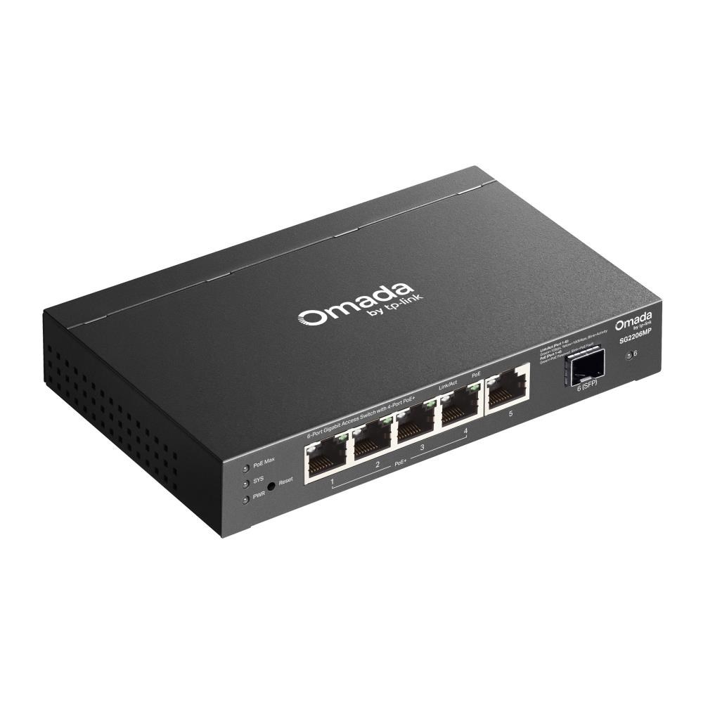 TP-Link OMADA switch SG2206MP (5xGbE, 1xSFP, 4xPoE+, 63W, fanless)3 