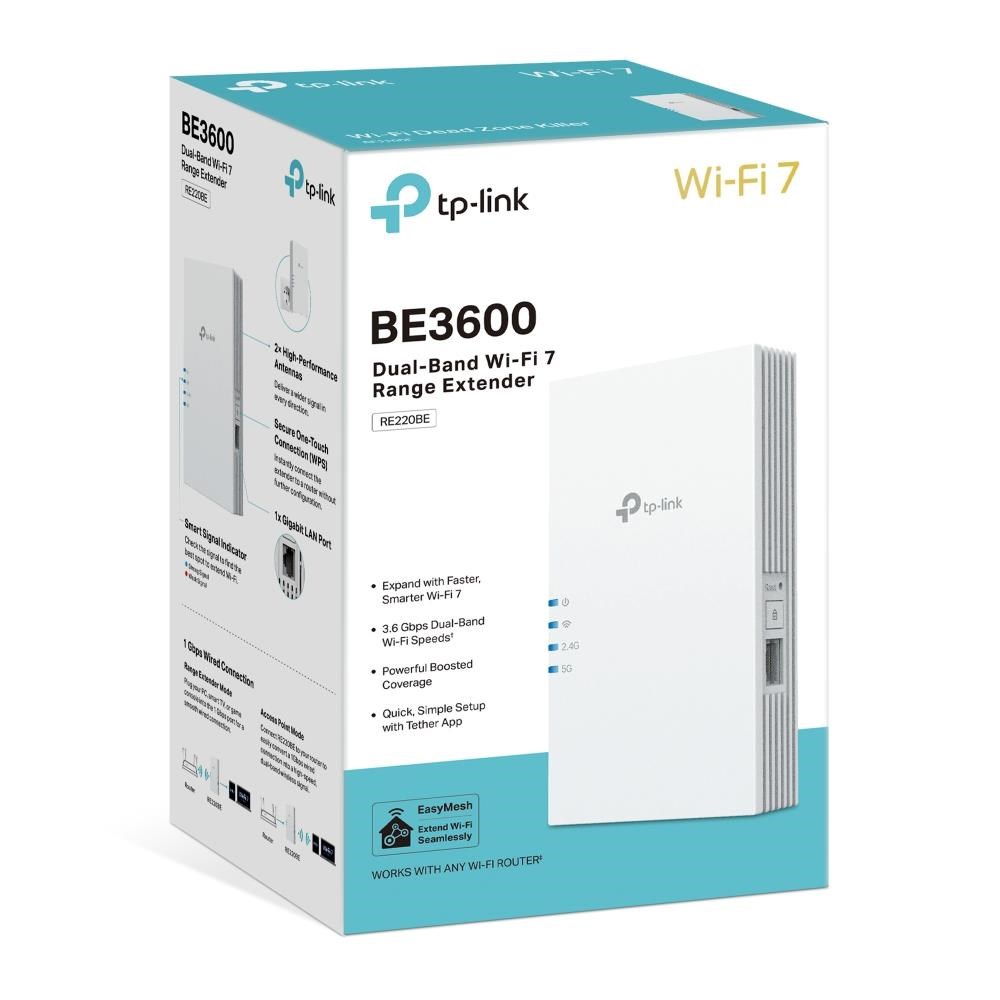 TP-Link RE220BE EasyMesh WiFi7 Extender/ Repeater (BE3600, 2, 4GHz/ 5GHz, 1xGbE)5 