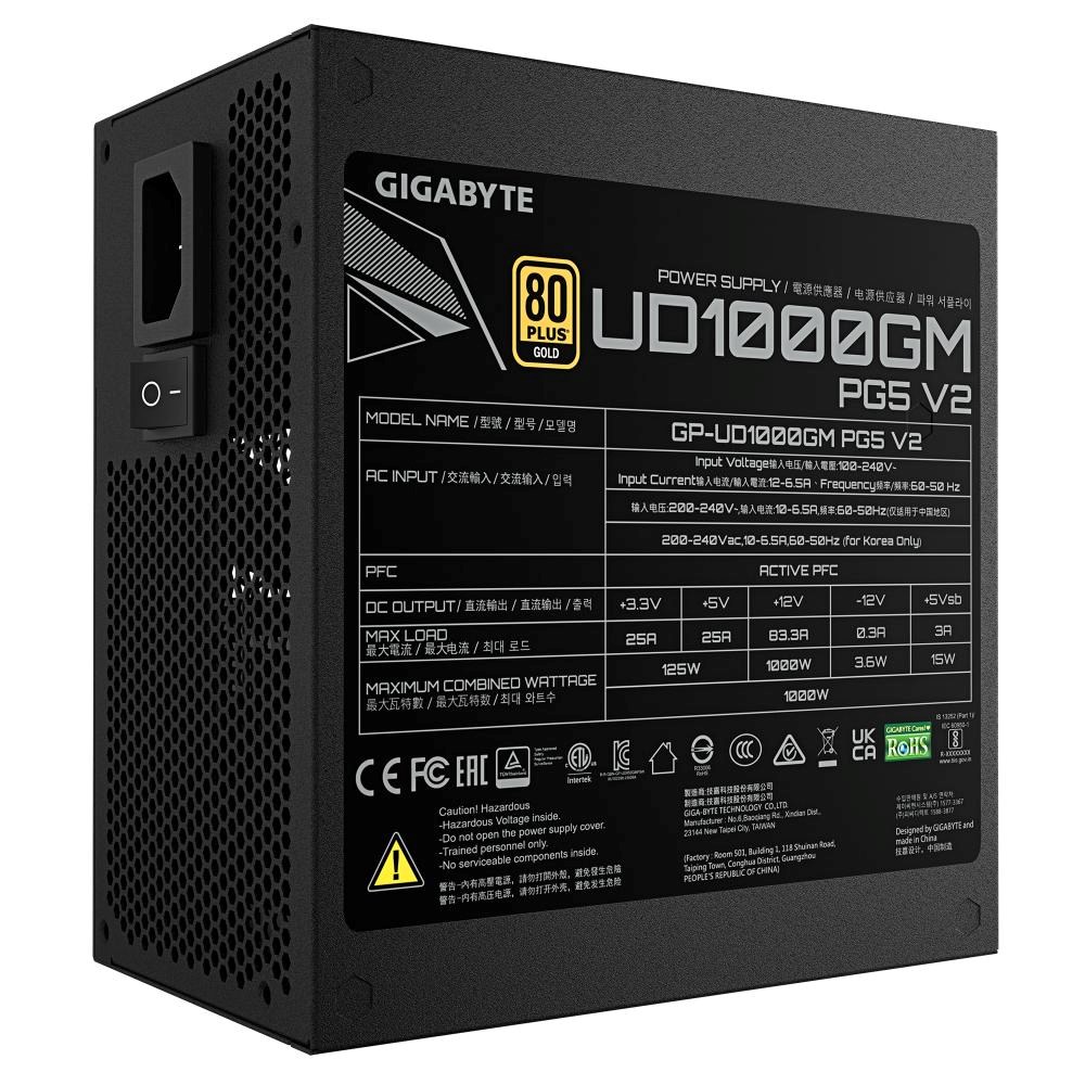 GIGABYTE zdroj UD1000GM PG5 V2 1000W,  120mm,  Plně modulární,  80 Plus Gold,  ATX 3.16 