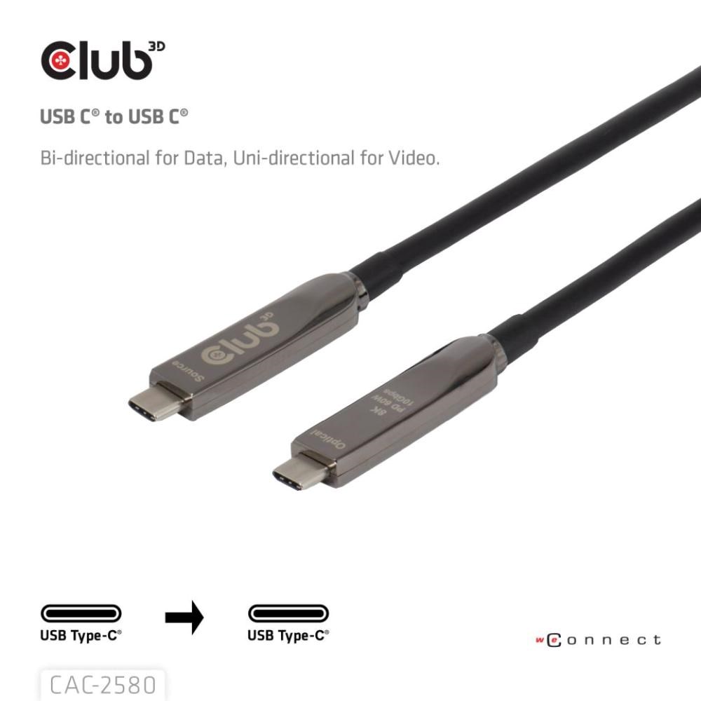 Club3D Kabel USB-C,  10 Gbps,  4K120Hz,  8K60Hz,  60W,  Bi-directional,  15m,  černá3 