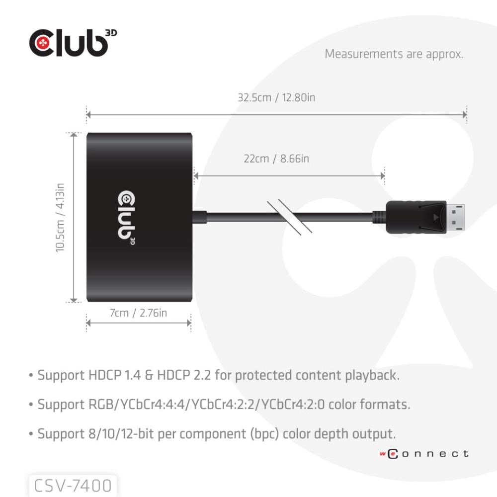 Club3D hub MST (Multi Stream Transport) DisplayPort 1.4 na 4x DisplayPort,  Quad monitor,  4x 4K30Hz,  8K30Hz2 
