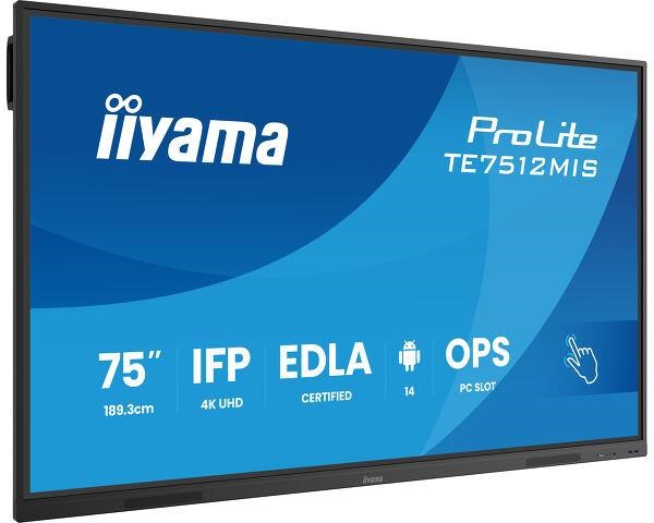 Iiyama ProLite TE7512MIS,  24/ 7,  190.5 cm (75""),  PureTouch-IR,  4K,  USB,  USB-C,  Ethernet,  Wi-Fi,  kit (USB),  black0 