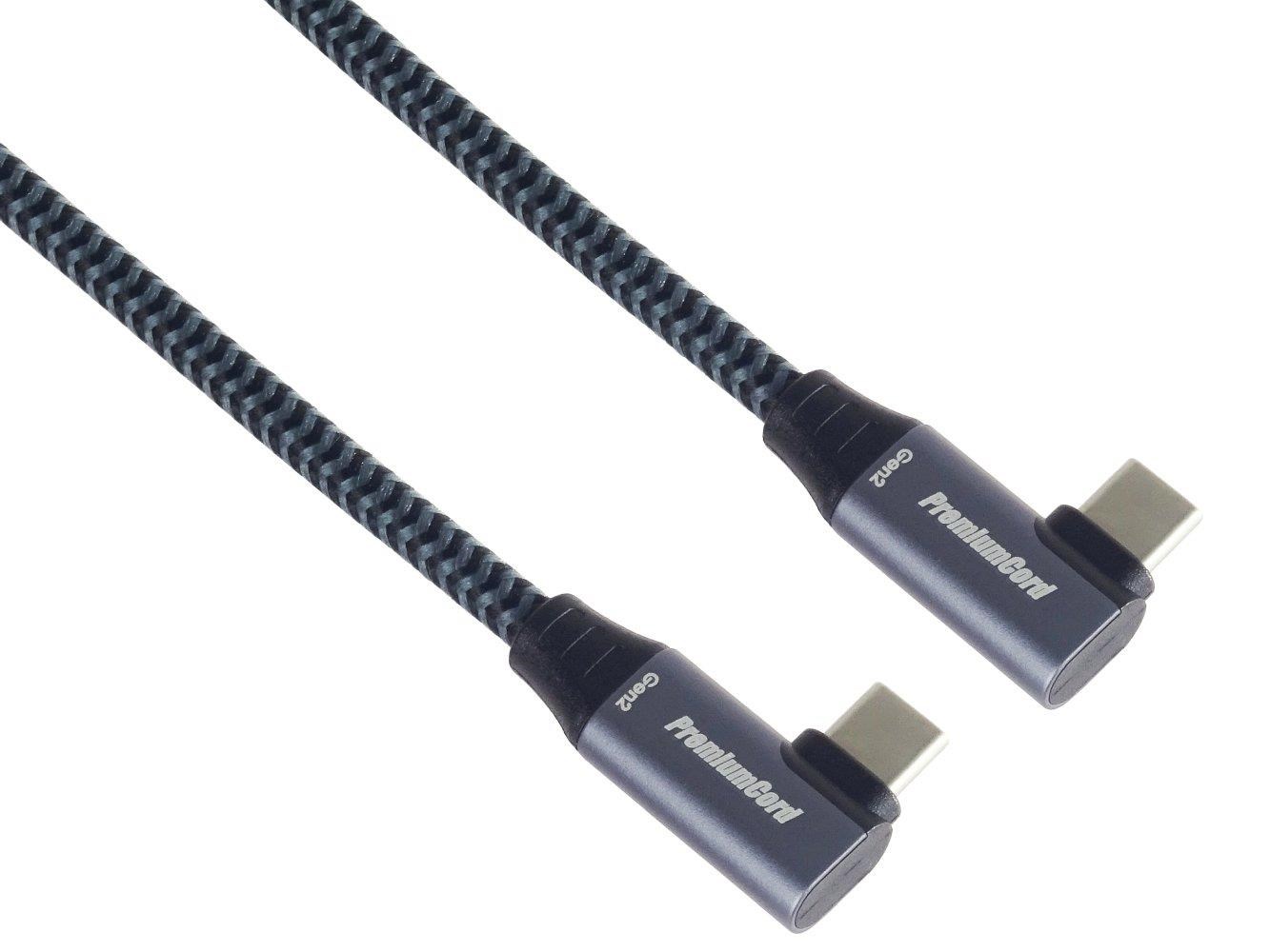 PremiumCord USB-C 2x zahnutý kabel ( USB 3.2 GEN 2x2,  5A,  100W,  20Gbit/ s ) bavlněný oplet,  délka: 0, 5m7 