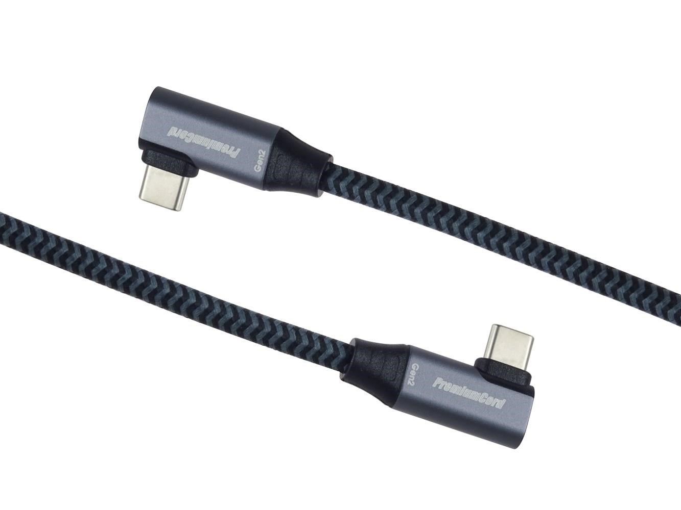 PremiumCord USB-C 2x zahnutý kabel ( USB 3.2 GEN 2x2,  5A,  100W,  20Gbit/ s ) bavlněný oplet,  délka: 0, 5m1 