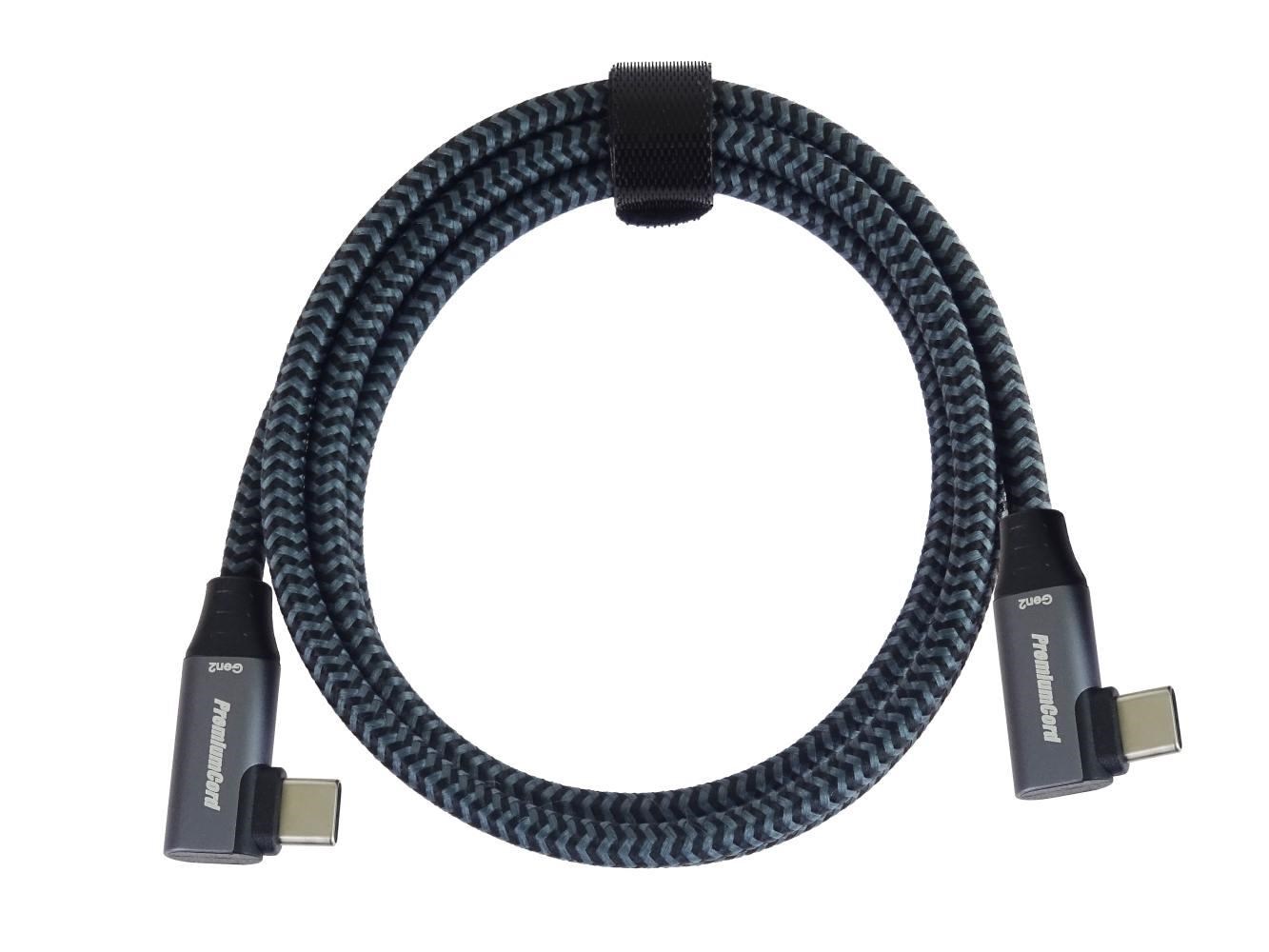 PremiumCord USB-C 2x zahnutý kabel ( USB 3.2 GEN 2x2,  5A,  100W,  20Gbit/ s ) bavlněný oplet,  délka: 3m4 