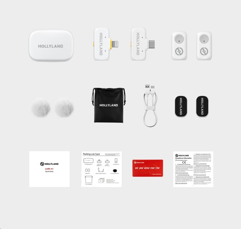 Hollyland LARK A1 Combo Ivory White,  with USB-C RX + Lightning RX + Charging Case1 
