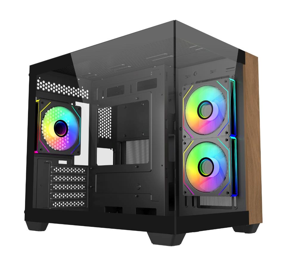 Cooler Master case Elite 481 Wood,  mATX,  Průhledná bočnice,  3x 120mm ARGB Fan,  Černá0 