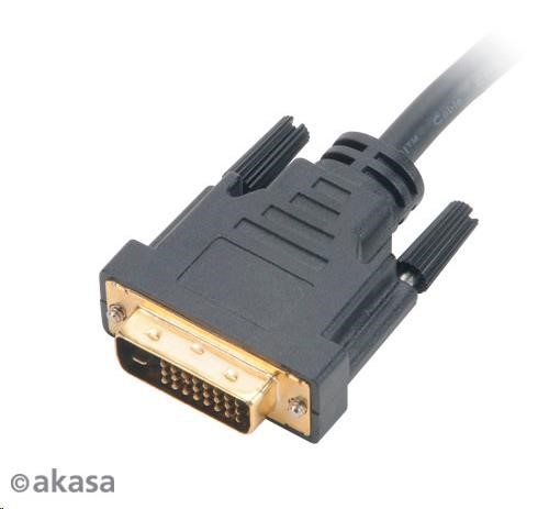 Kábel AKASA DVI-D na HDMI,  pozlátené konektory,  2 m2 