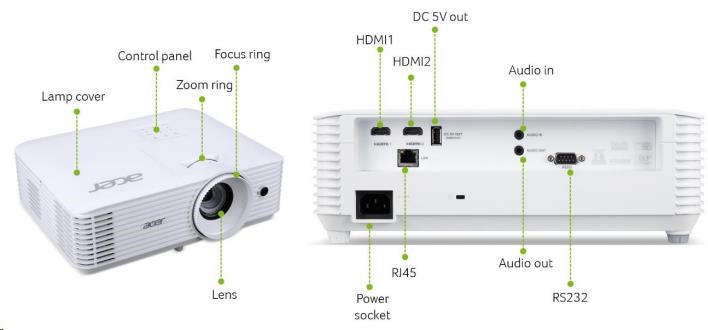 ACER Projektor P5550,  DLP 3D,  1080p (1920x1080),  5200 ANSI,  15 000:1,  VGA,  HDMI(MHL),  HDMI,  RJ45,  repro 1x10W,  2.73Kg,  L1 