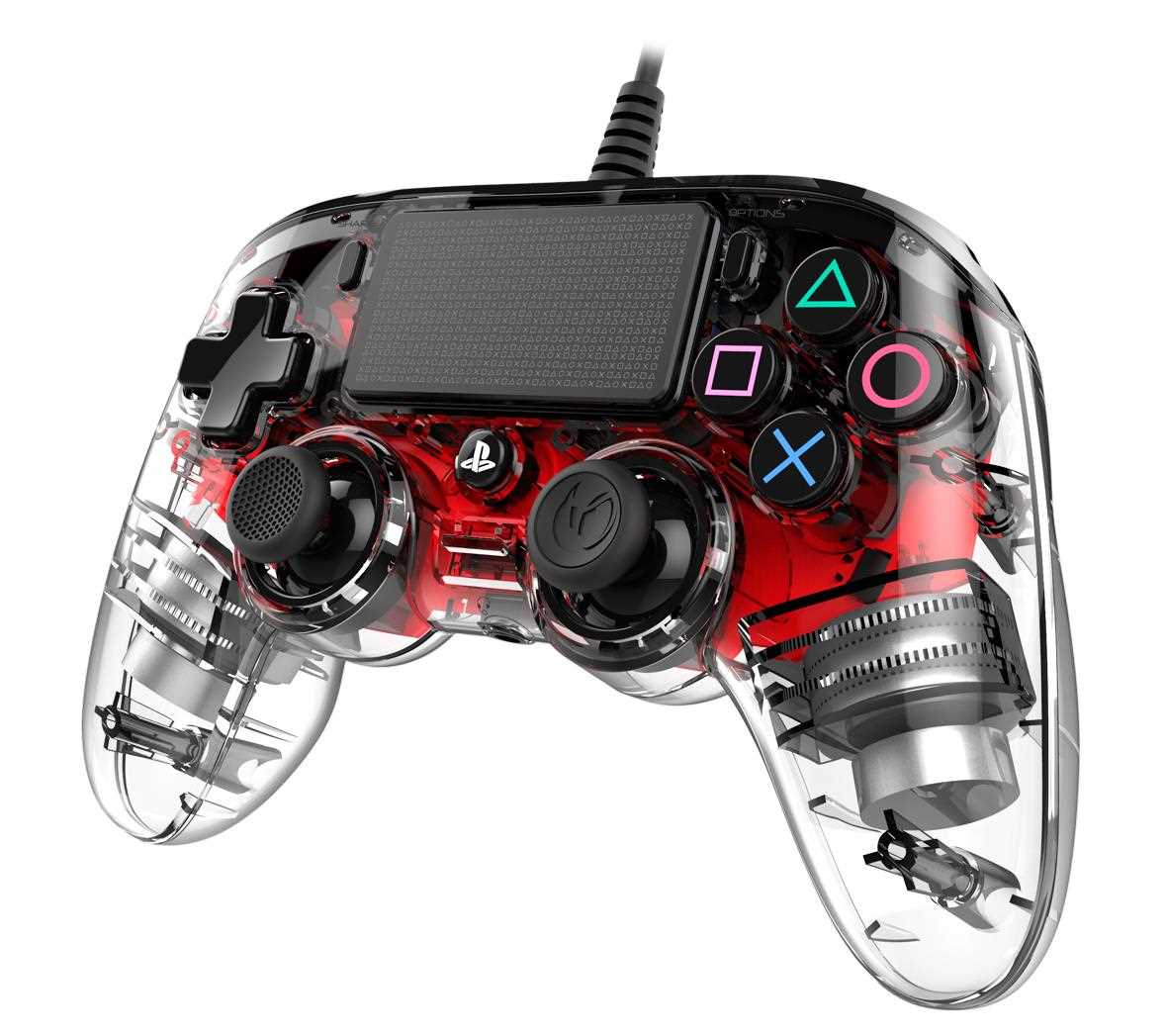 Nacon Wired Compact Controller - ovladač pro PlayStation 4 - průhledný červený2 