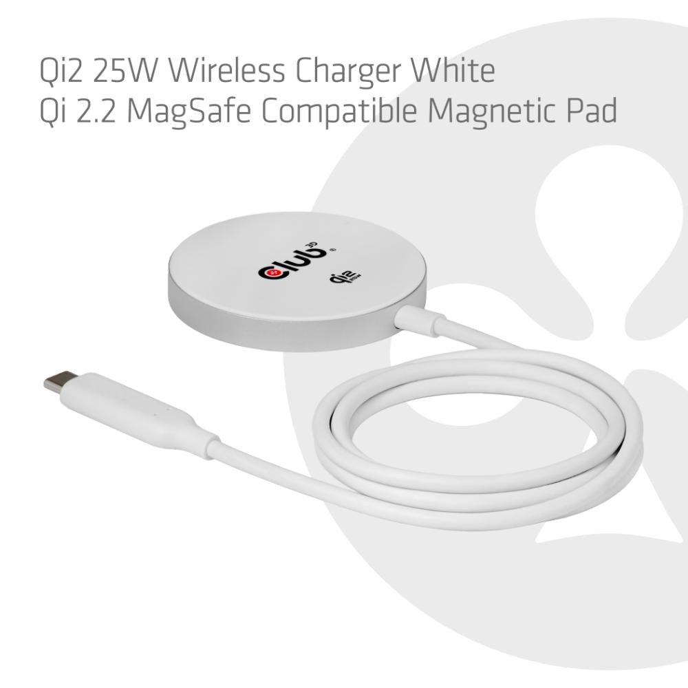 Club3D Bezdrátová nabíječka,  1x Qi2 25W,  MagSafe,  Qi certifikováno,  bílá1 