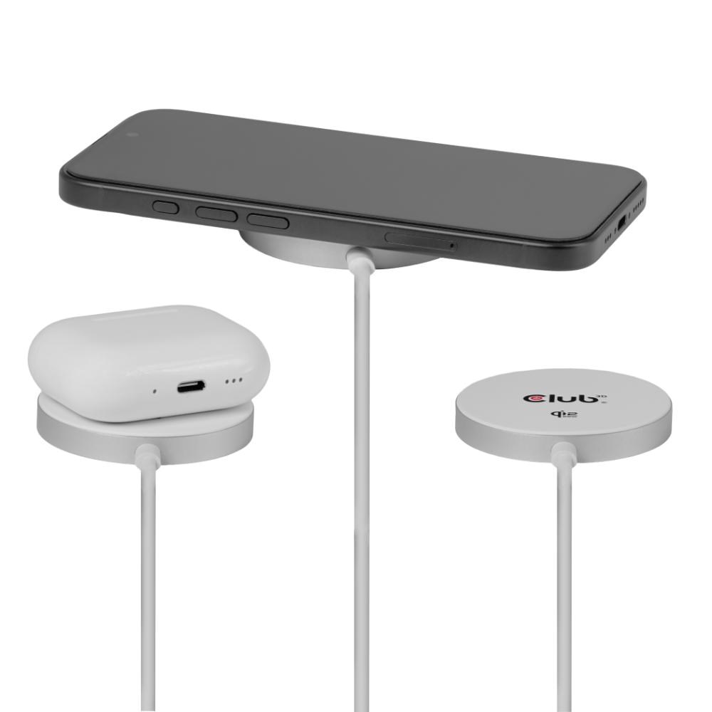 Club3D Bezdrátová nabíječka,  1x Qi2 25W,  MagSafe,  Qi certifikováno,  bílá5 
