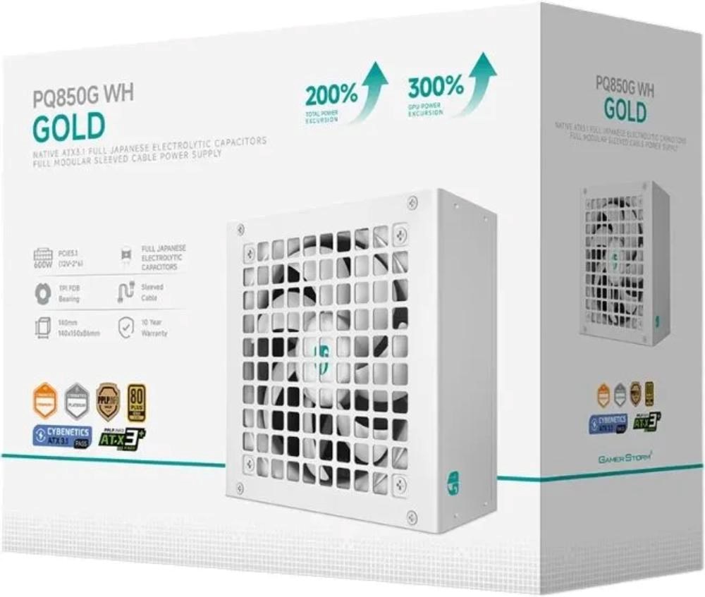 DEEPCOOL GAMERSTORM zdroj 850W PQ850G WH,  120mm,  Plně modulární,  80+ Gold,  ATX 3.1,  bílá7 