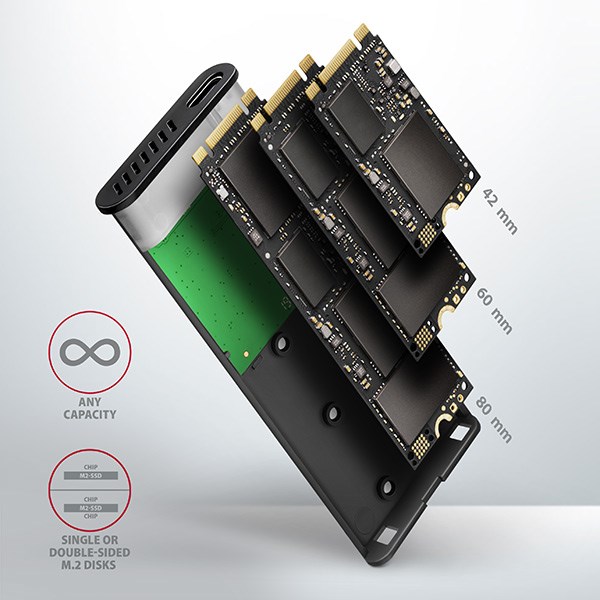 BAZAR - AXAGON EEM2-SBC,  USB-C 3.2 Gen 2 - M.2 SATA SSD kovový RAW box,  bezšroubkový - Po opravě (Komplet)11 
