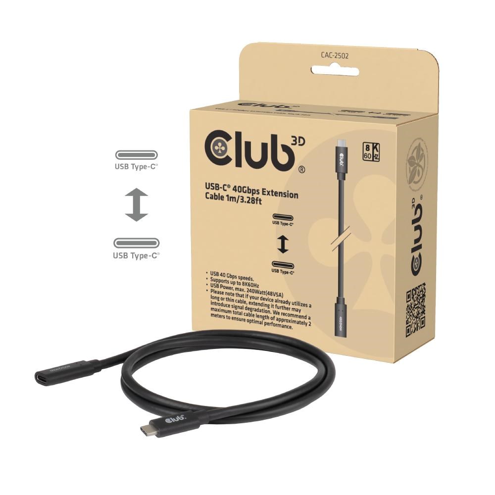 Club3D Prodlužovací kabel USB-C 8K60Hz,  40Gbps,  Power Delivery 240W,  (M/ F),  100cm0 