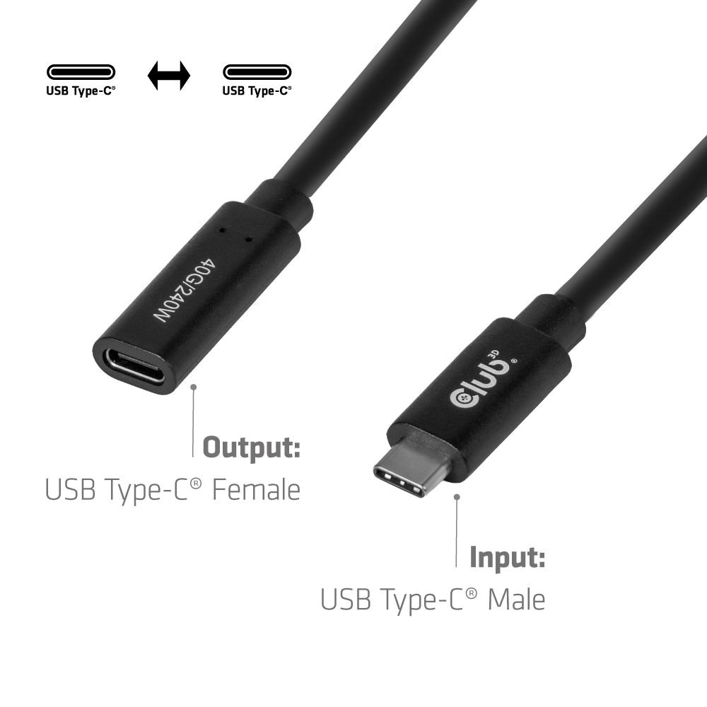 Club3D Prodlužovací kabel USB-C 8K60Hz,  40Gbps,  Power Delivery 240W,  (M/ F),  100cm2 