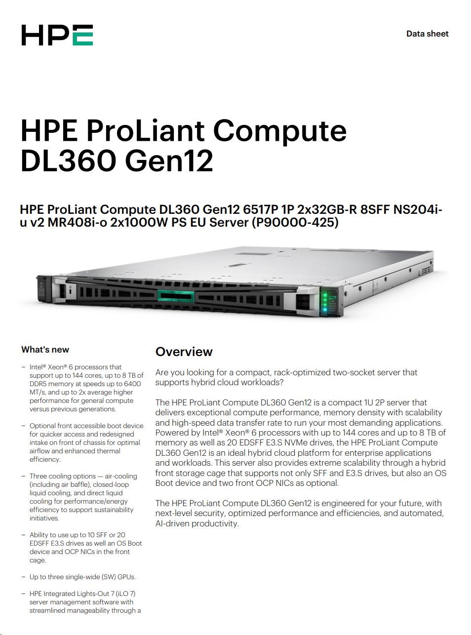 HPE PL DL360g12 6517P (3.2/ 16C) 2x32G (P69727) NS204 (2x480) MR408i-o 8SFF 2x1000W 4p1G pF/ H NBD333 Smart Choice11 