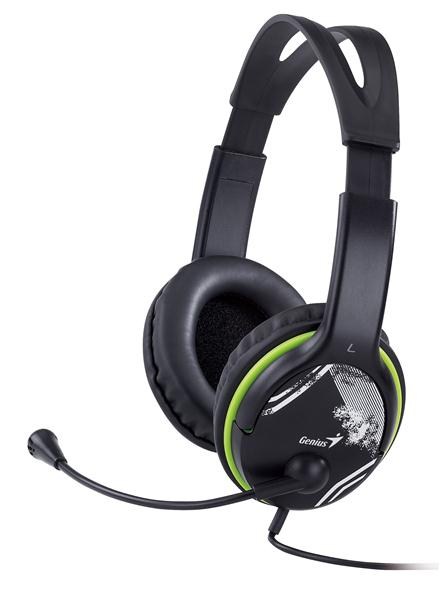 GENIUS sluchátka s mikrofonem HS-400A,  černozelená,  + redukce na Single Jack2 