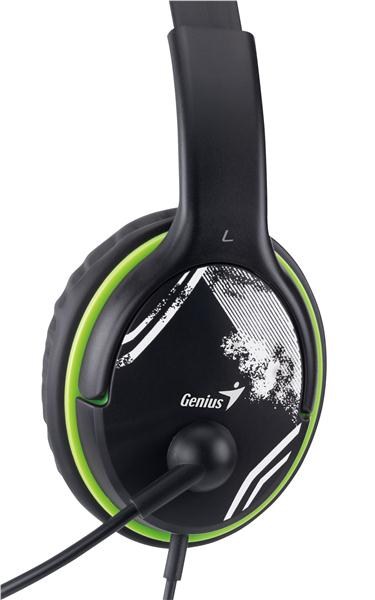 GENIUS sluchátka s mikrofonem HS-400A,  černozelená,  + redukce na Single Jack3 