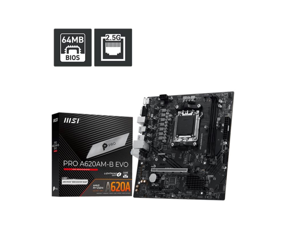 MSI MB Sc AM5 PRO A620AM-B EVO,  AMD A620A,  2xDDR5,  1xHDMI,  1xVGA,  mATX0 